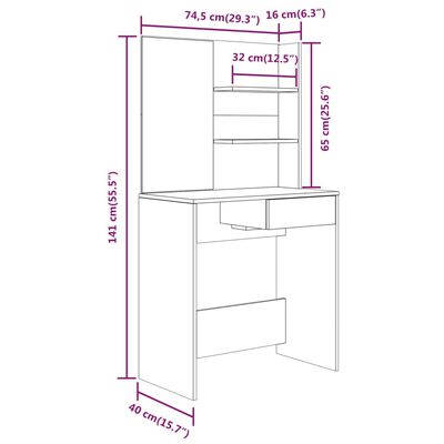 vidaXL Dressing Table with Mirror Black 74.5x40x141 cm