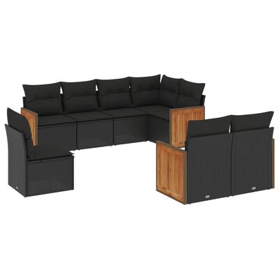 vidaXL 8 Piece Garden Sofa Set with Cushions Black Poly Rattan