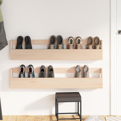 vidaXL Wall-mounted Shoe Racks 2 pcs 110x9x23 cm Solid Wood Pine