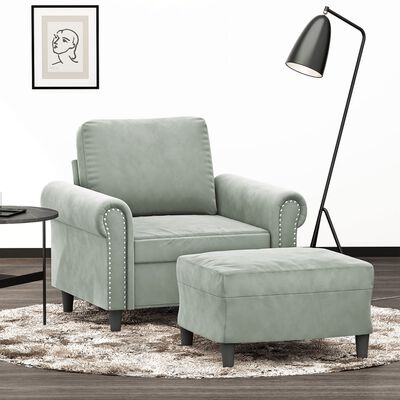 vidaXL Sofa Chair with Footstool Light Grey 60 cm Velvet