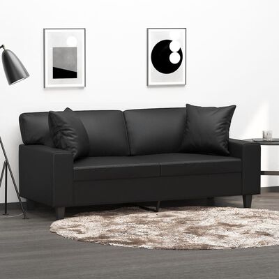 vidaXL 2-Seater Sofa with Throw Pillows Black 140 cm Faux Leather