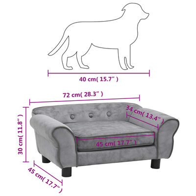 vidaXL Dog Sofa Grey 72x45x30 cm Plush