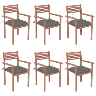 vidaXL Stackable Garden Chairs with Cushions 6 pcs Solid Teak Wood