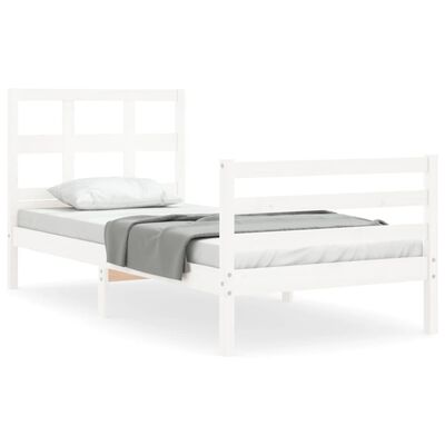 vidaXL Bed Frame with Headboard White Single Solid Wood