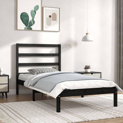 vidaXL Bed Frame without Mattress Black 90x190 cm Single Solid Wood