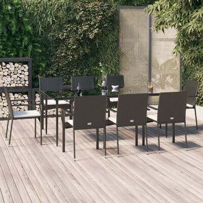 vidaXL 9 Piece Garden Dining Set with Cushions Black Poly Rattan