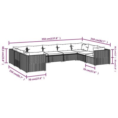 vidaXL 9 Piece Garden Lounge Set with Cushions Poly Rattan Grey