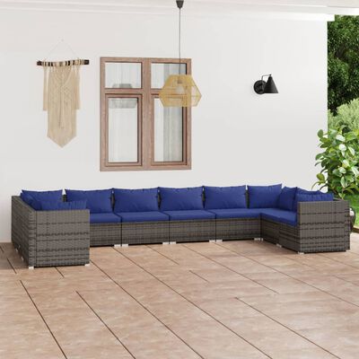 vidaXL 10 Piece Garden Lounge Set with Cushions Poly Rattan Grey