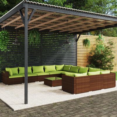 vidaXL 12 Piece Garden Lounge Set with Cushions Poly Rattan Brown