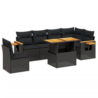 vidaXL 7 Piece Garden Sofa Set with Cushions Black Poly Rattan