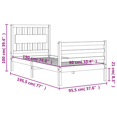 vidaXL Bed Frame without Mattress White Single Solid Wood