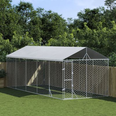 vidaXL Outdoor Dog Kennel with Roof Silver 3x7.5x2.5 m Galvanised Steel