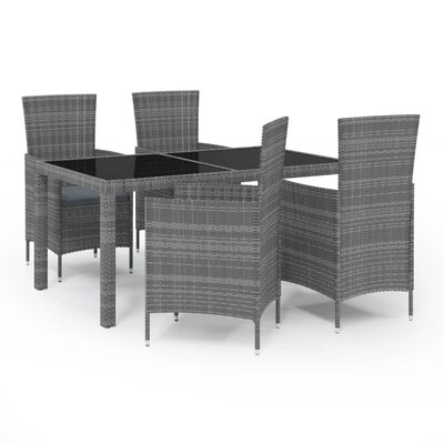vidaXL 5 Piece Outdoor Dining Set with Cushions Poly Rattan Grey