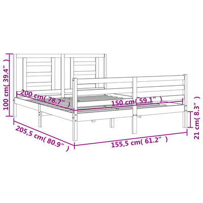 vidaXL Bed Frame without Mattress King Size Solid Wood