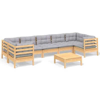 vidaXL 8 Piece Garden Lounge Set with Grey Cushions Pinewood