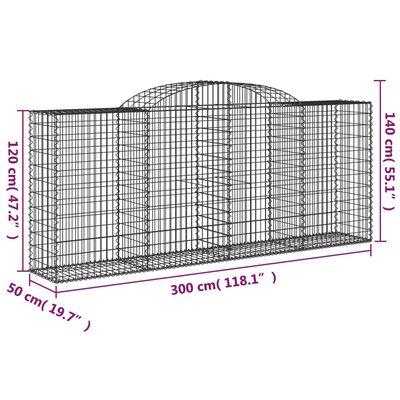 vidaXL Arched Gabion Baskets 5 pcs 300x50x120/140 cm Galvanised Iron