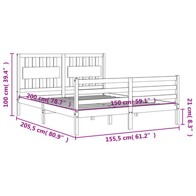 vidaXL Bed Frame without Mattress King Size Solid Wood