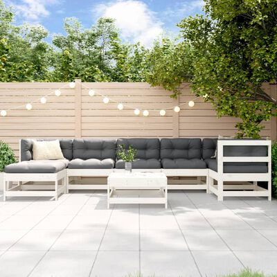 vidaXL 8 Piece Garden Lounge Set with Cushions White Solid Wood