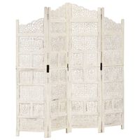 vidaXL Hand carved 4-Panel Room Divider White 160x165 cm Solid Mango Wood