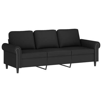 vidaXL 3-Seater Sofa with Throw Pillows Black 180 cm Velvet