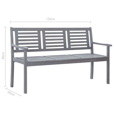 vidaXL 3-Seater Garden Bench with Cushion 150 cm Grey Eucalyptus Wood