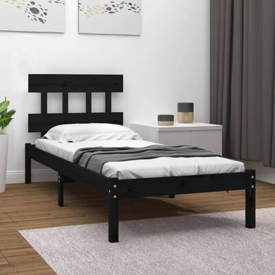 vidaXL Bed Frame without Mattress Black 90x190 cm Single Solid Wood