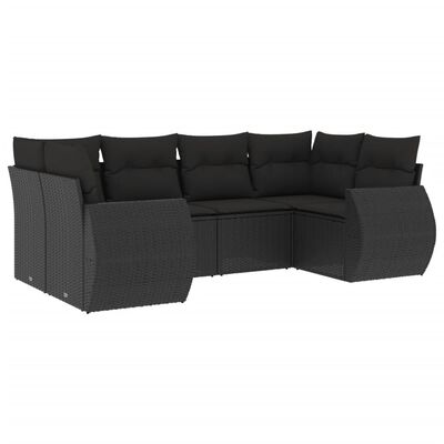 vidaXL 6 Piece Garden Sofa Set with Cushions Black Poly Rattan