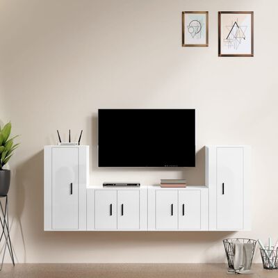 vidaXL 4 Piece TV Cabinet Set High Gloss White Engineered Wood