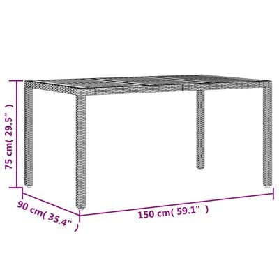 vidaXL Garden Table 150x90x75 cm Acacia Wood and Poly Rattan Grey