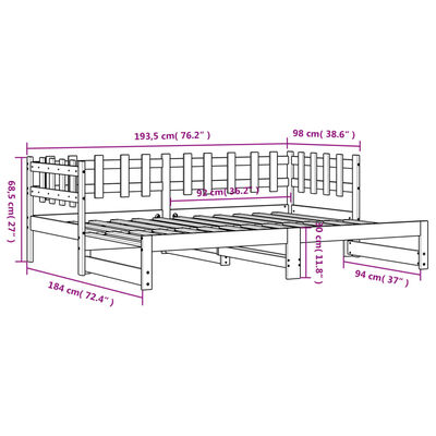 vidaXL Pull-out Day Bed without Mattress 2x(90x190) cm Solid Wood