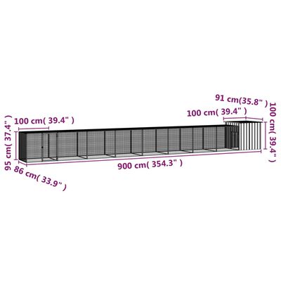 vidaXL Chicken Cage Grey 900x91x100 cm Galvanised Steel