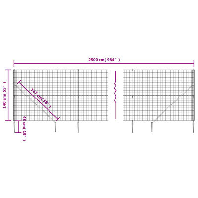 vidaXL Wire Mesh Fence with Spike Anchors Green 1.4x25 m