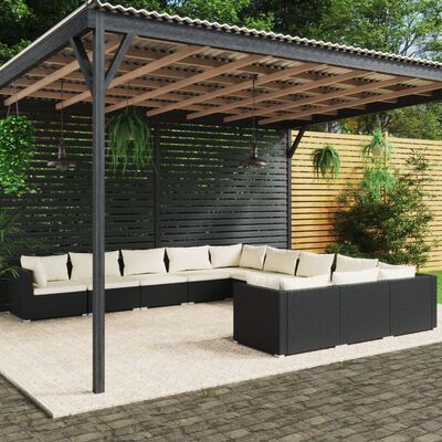 vidaXL 11 Piece Garden Lounge Set with Cushions Poly Rattan Black