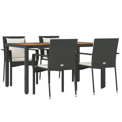 vidaXL 5 Piece Garden Dining Set with Cushions Black Poly Rattan