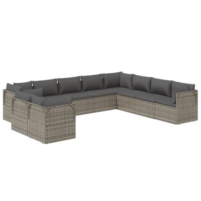 vidaXL 10 Piece Garden Lounge Set with Cushions Grey Poly Rattan