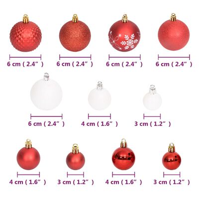 vidaXL 108 Piece Christmas Bauble Set Red and White