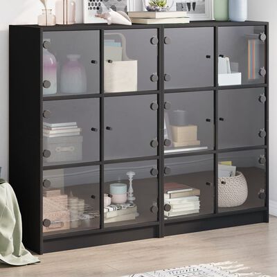 vidaXL Bookcase with Doors Black 136x37x109 cm Engineered Wood