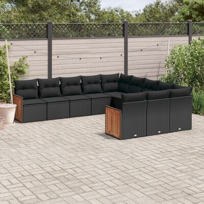 vidaXL 11 Piece Garden Sofa Set with Cushions Black Poly Rattan