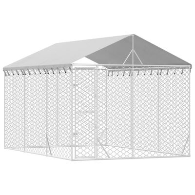 vidaXL Outdoor Dog Kennel with Roof Silver 3x4.5x2.5 m Galvanised Steel