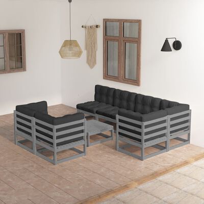 vidaXL 8 Piece Garden Lounge Set with Cushions Solid Pinewood