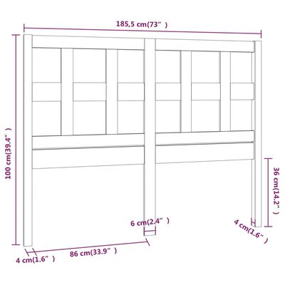 vidaXL Bed Headboard White 185.5x4x100 cm Solid Wood Pine