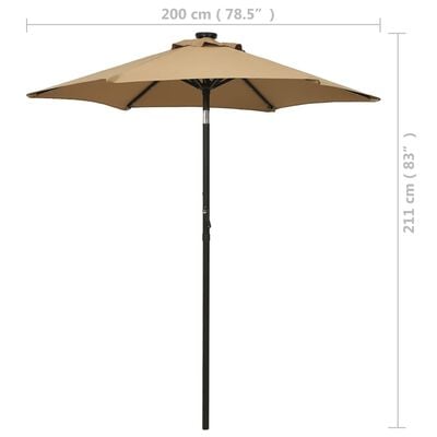 vidaXL Garden Parasol with LED Lights Taupe 200x211 cm Aluminium