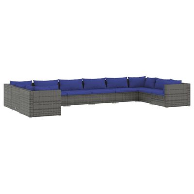 vidaXL 10 Piece Garden Lounge Set with Cushions Poly Rattan Grey