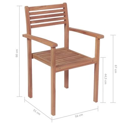 vidaXL Stackable Garden Chairs with Cushions 6 pcs Solid Teak Wood