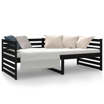 vidaXL Day Bed without Mattress Black 90x190 cm Single Solid Wood Pine