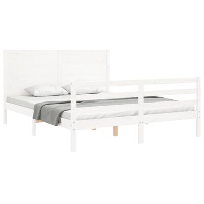 vidaXL Bed Frame with Headboard White King Size Solid Wood