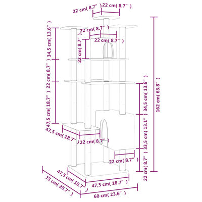 vidaXL Cat Tree with Sisal Scratching Posts Cream 162 cm