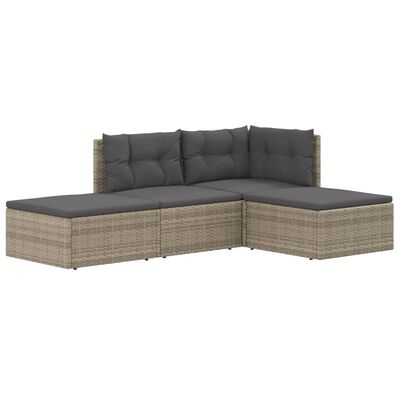 vidaXL 4 Piece Garden Lounge Set with Cushions Grey Poly Rattan