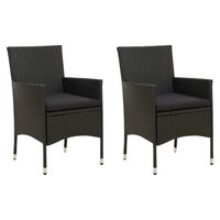 vidaXL Garden Chairs with Cushions 2 pcs Poly Rattan Black