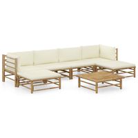 vidaXL 7 Piece Garden Lounge Set with Cream White Cushions Bamboo